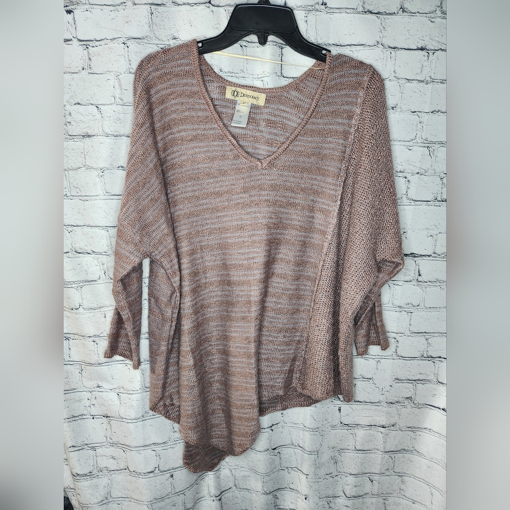 Democracy Knit Crochet V Neck Oversized Long Sleeve‎ Sweater Size XL